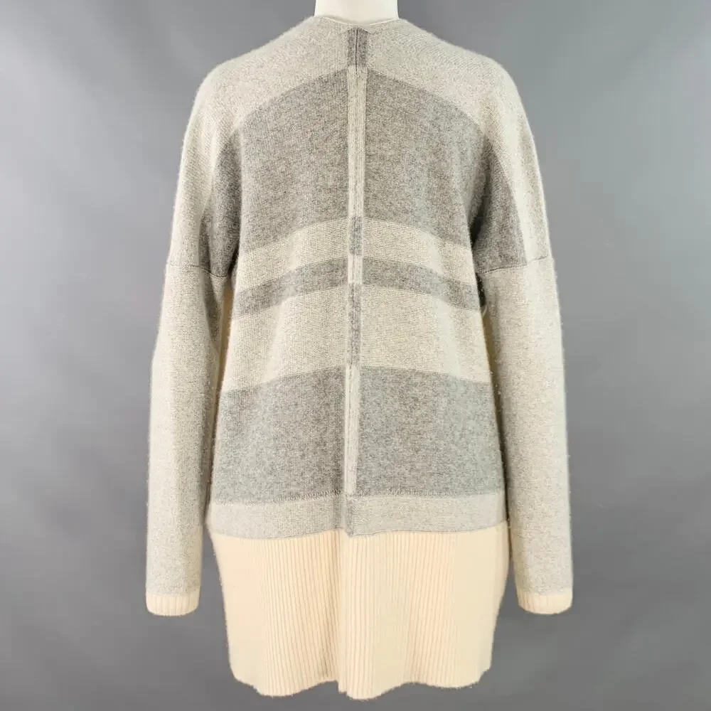 BLACK GOAT Size M Grey Cream Cashmere Stripe Open Front Cardigan